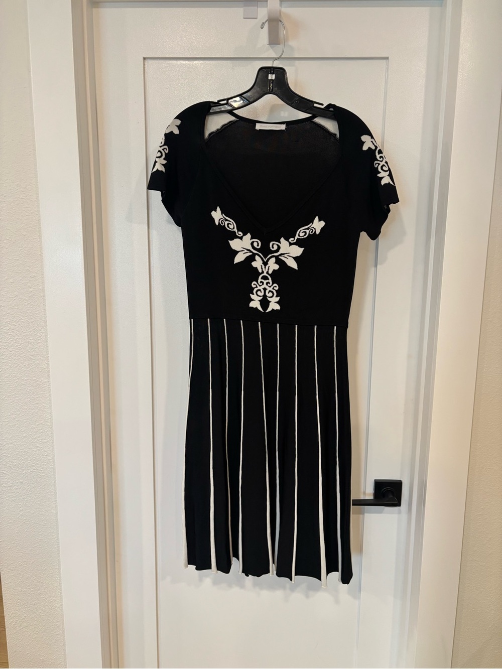 Anne Fontaine Black Dress with White Floral Motif- Made in Italy- Never Worn